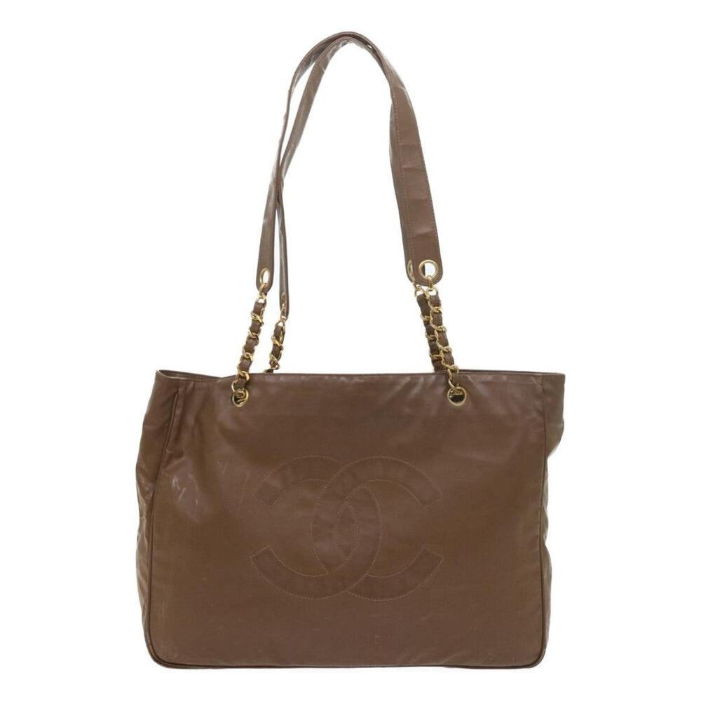 Chanel Patent Leather Chain Shoulder Bag Brown